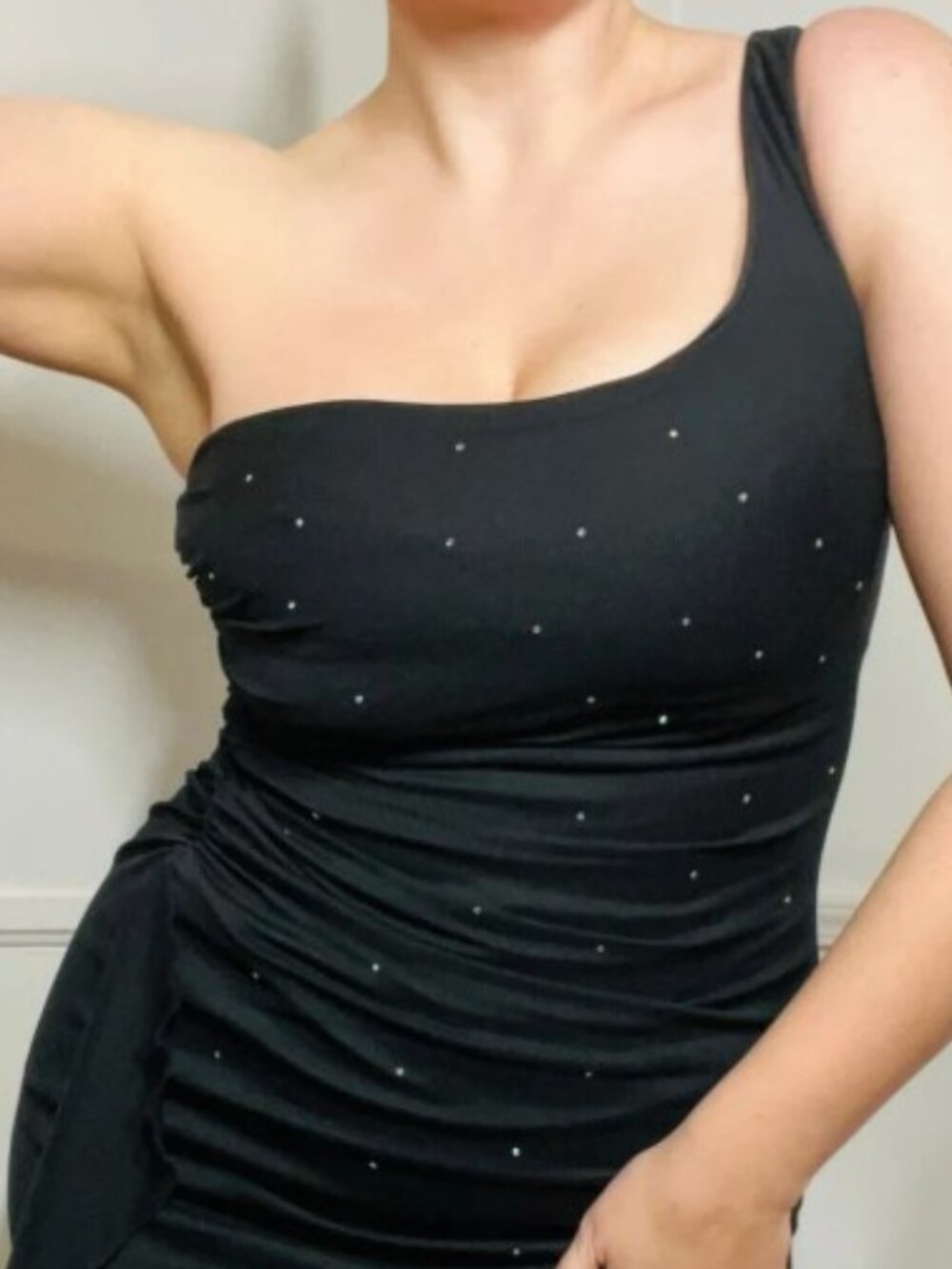 Vintage Y2K Rampage Black One Shoulder Rhinestone Maxi Gown M Whimsigoth